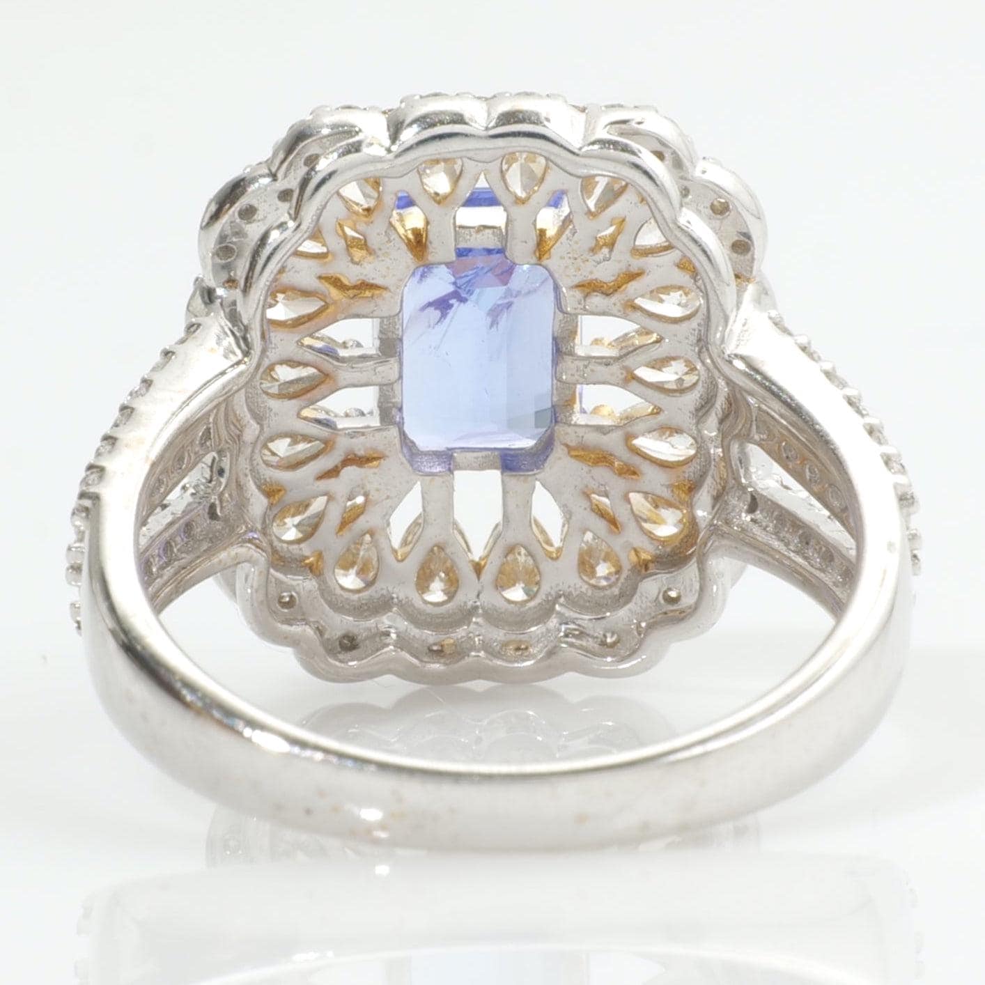 Emerald Cut Natural Tanzanite Diamond Ring
