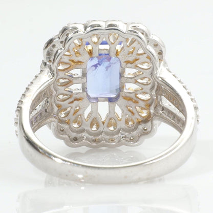 Emerald Cut Natural Tanzanite Diamond Ring