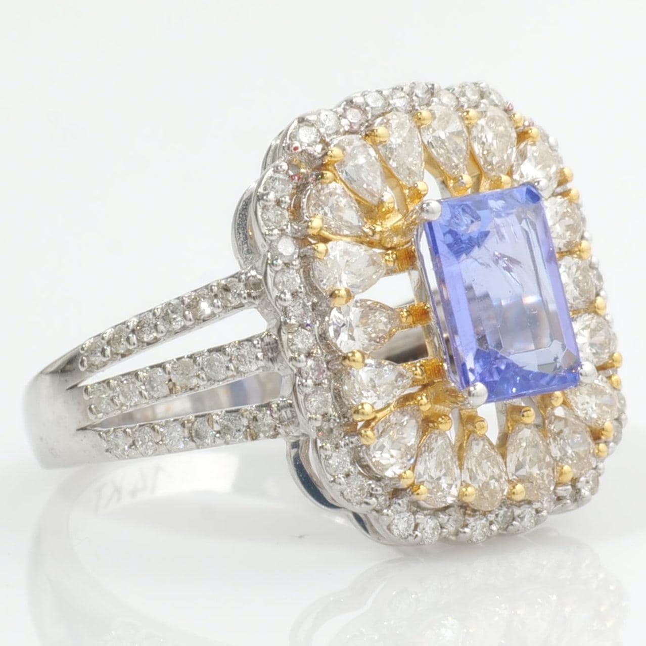 Emerald Cut Natural Tanzanite Diamond Ring