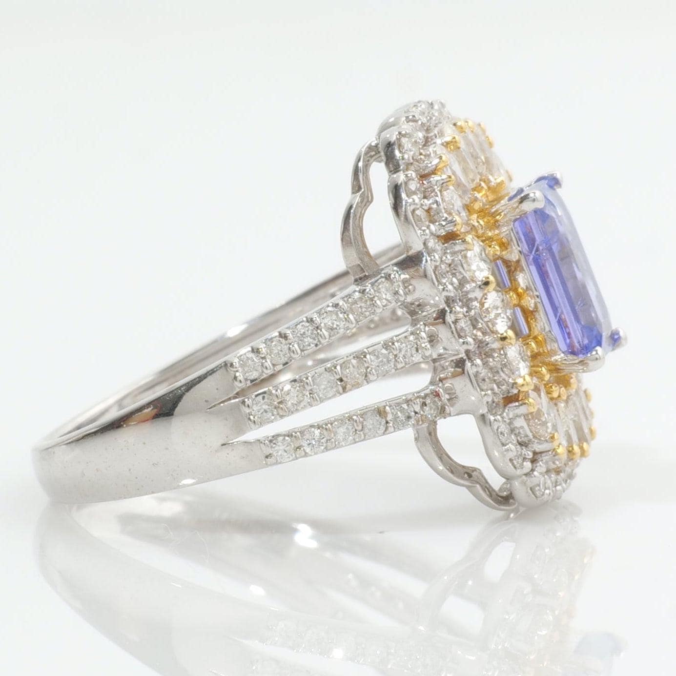 Emerald Cut Natural Tanzanite Diamond Ring