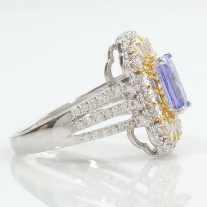 Emerald Cut Natural Tanzanite Diamond Ring