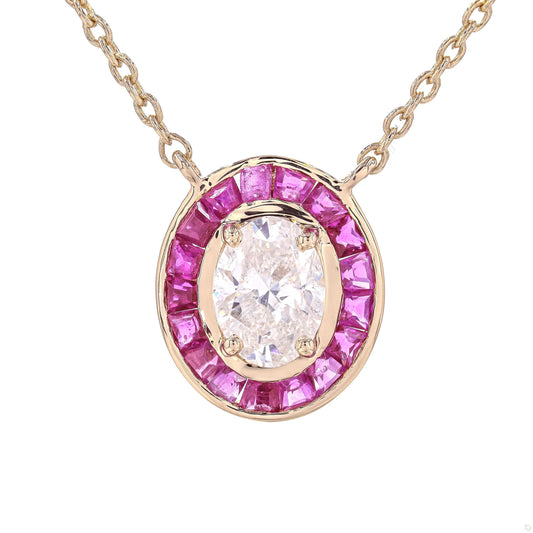 Natural Ruby & Oval Natural Diamond Necklace