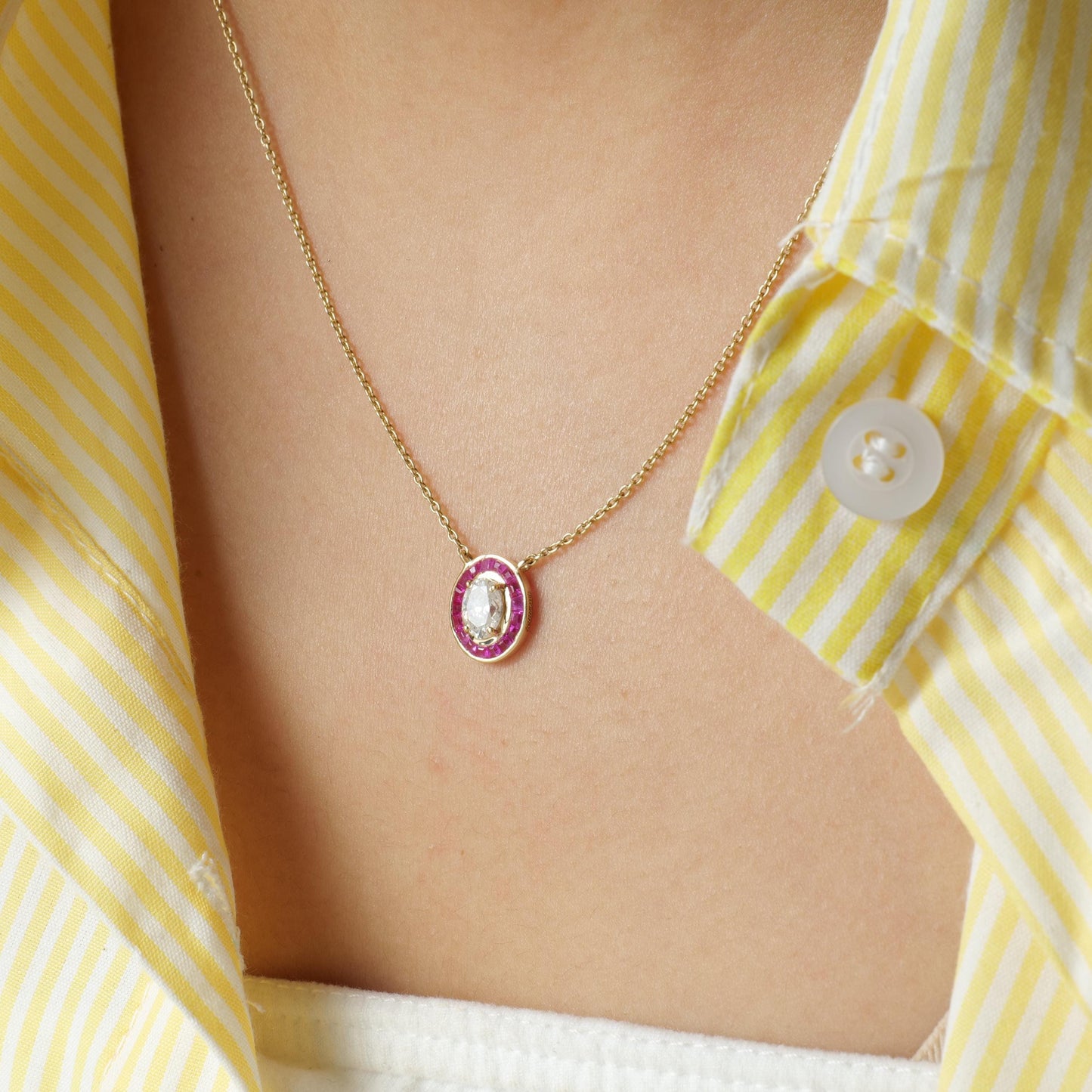 Natural Ruby & Oval Natural Diamond Necklace