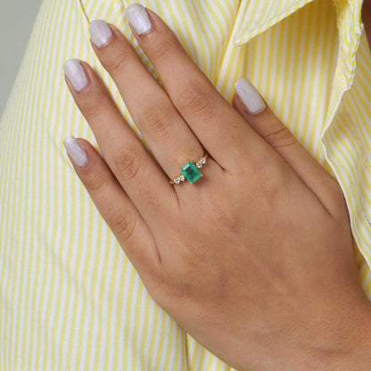Natural Emerald Cut Emerald Diamond Ring