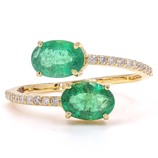 Natural Emeralds & Diamond Bypass Ring