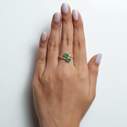 Natural Emeralds & Diamond Bypass Ring