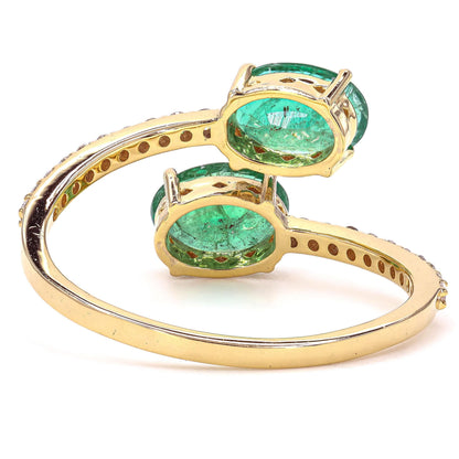 Natural Emeralds & Diamond Bypass Ring