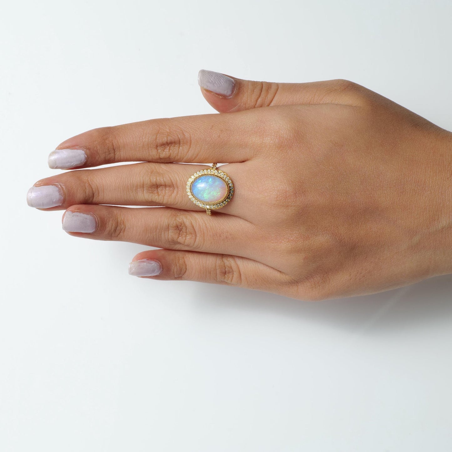 Natural Oval Opal Diamond Halo Ring