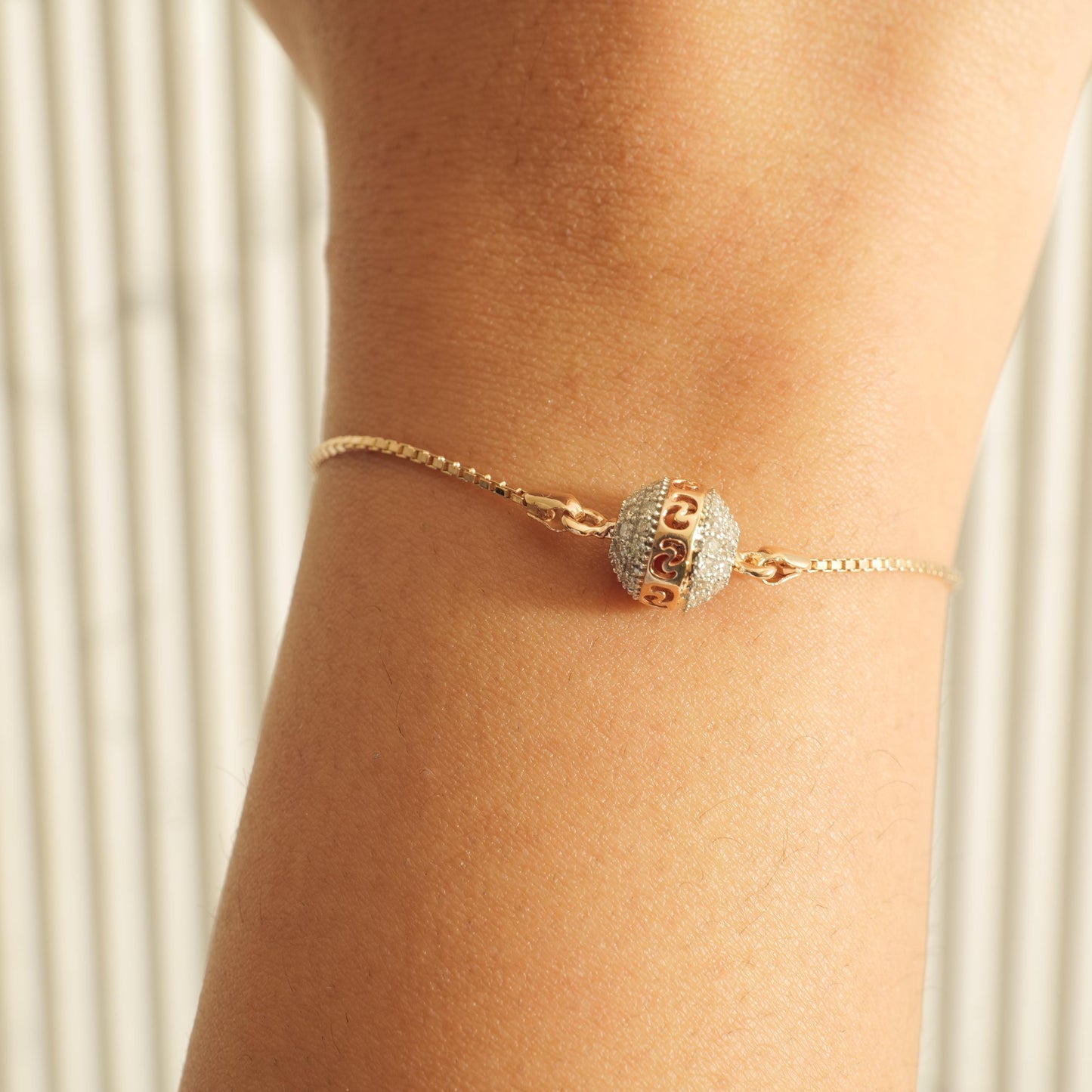 Pave Orb Natural Diamond Bolo Bracelet