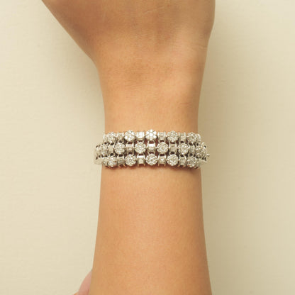 Triple Row Natural Diamond Wide Bracelet