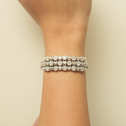 Triple Row Natural Diamond Wide Bracelet