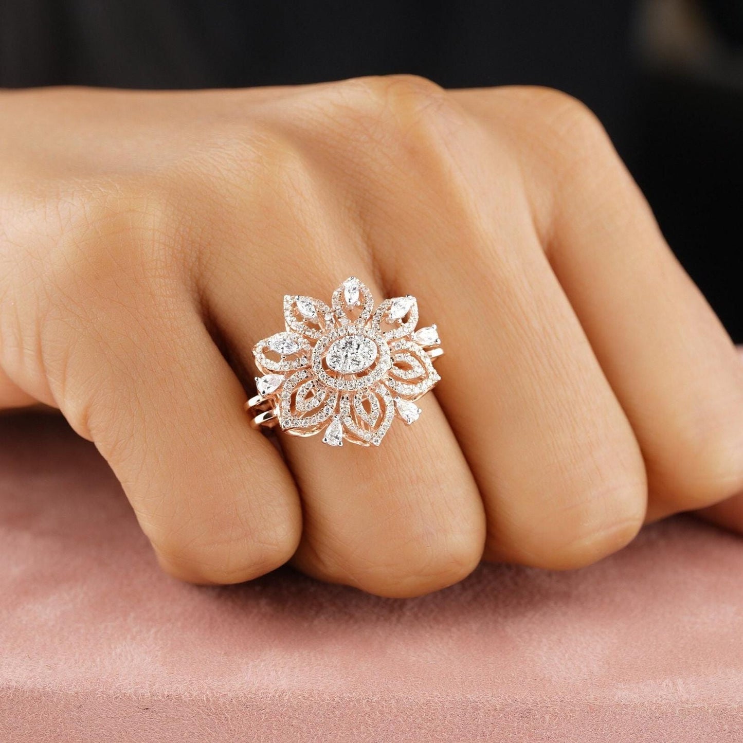 Flower Halo Natural Diamond Ring
