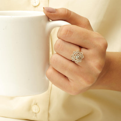 Square Floral Natural Diamond Ring