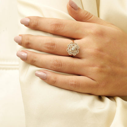 Square Floral Natural Diamond Ring