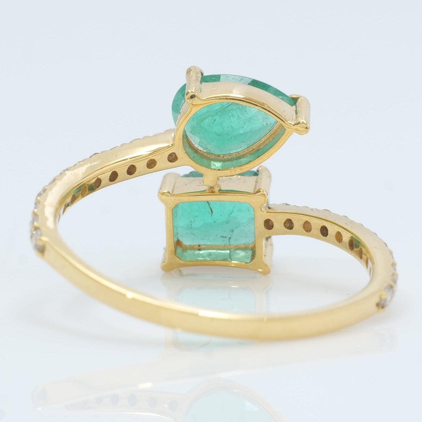 Natural Pear and Square Emerald Diamond Bypass Ring