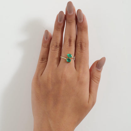 Natural Pear and Square Emerald Diamond Bypass Ring