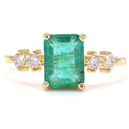 Natural Emerald Cut Emerald Diamond Ring