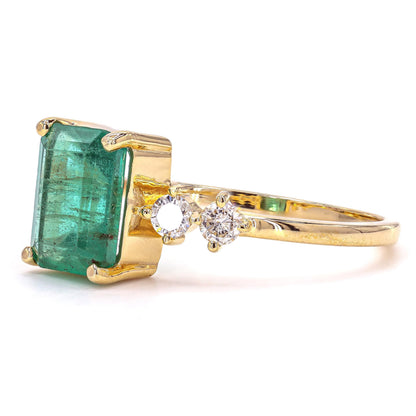 Natural Emerald Cut Emerald Diamond Ring