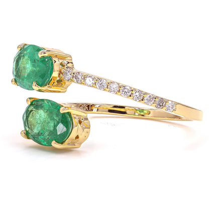 Natural Emeralds & Diamond Bypass Ring
