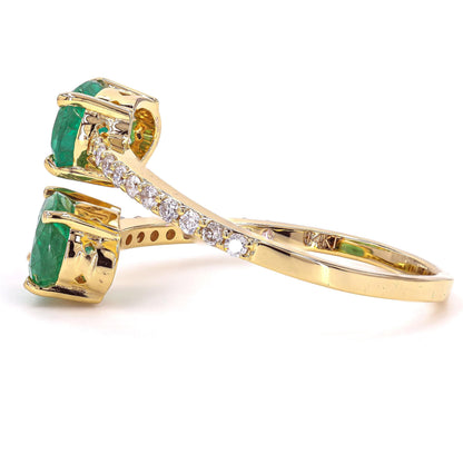 Natural Emeralds & Diamond Bypass Ring