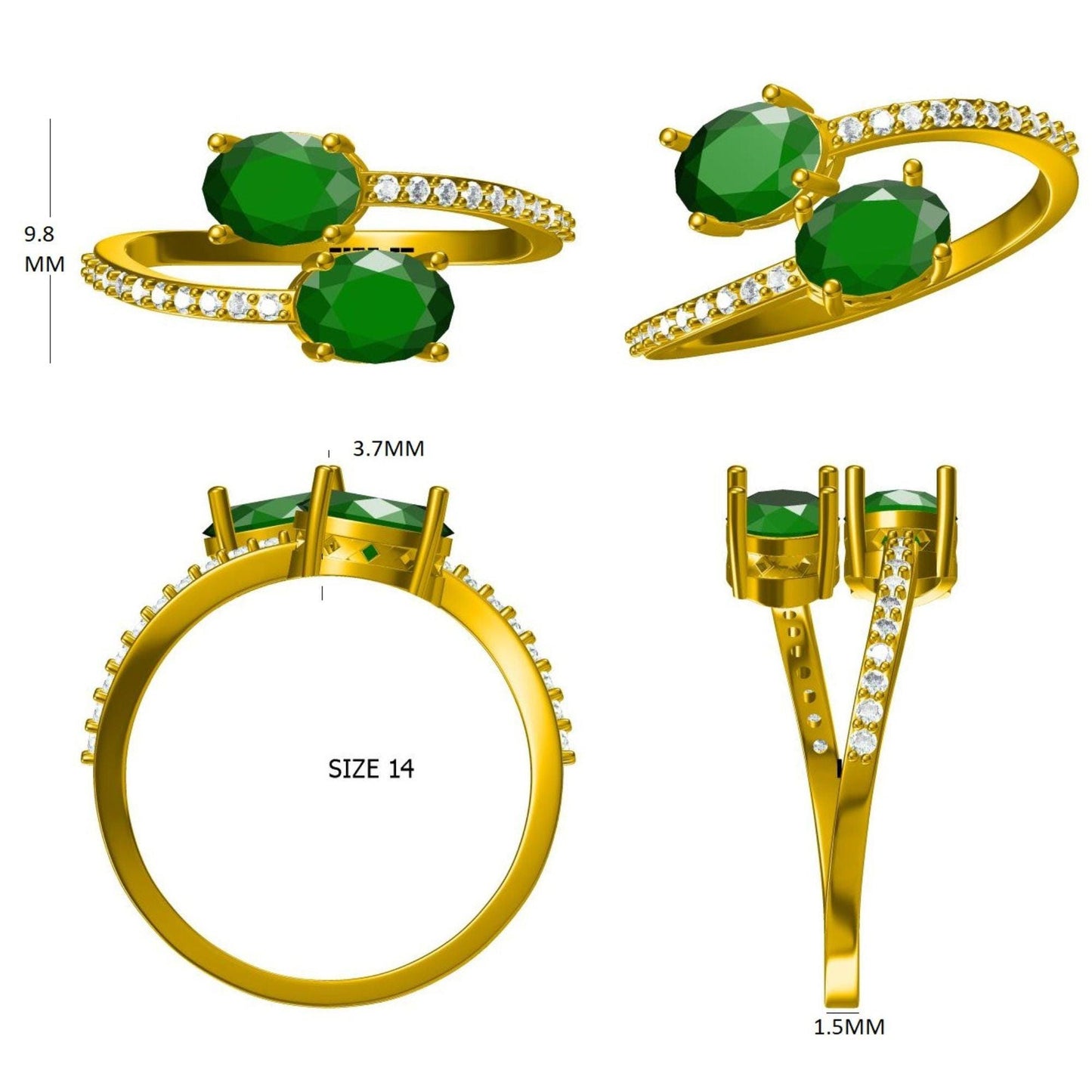 Natural Emeralds & Diamond Bypass Ring