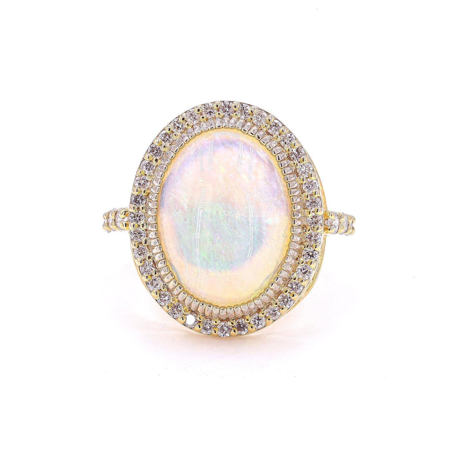 Natural Oval Opal Diamond Halo Ring