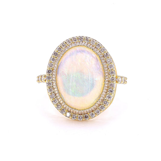 Natural Oval Opal Diamond Halo Ring