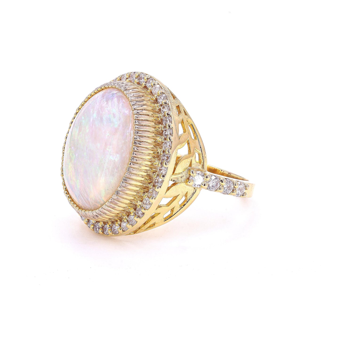 Natural Oval Opal Diamond Halo Ring