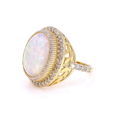 Natural Oval Opal Diamond Halo Ring