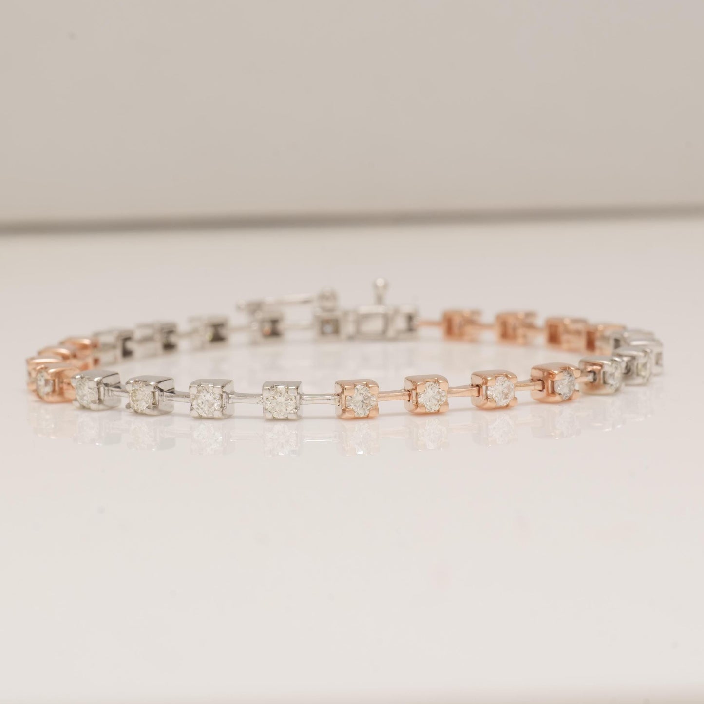 Two Tone Natural Diamond Tennis Bracelet