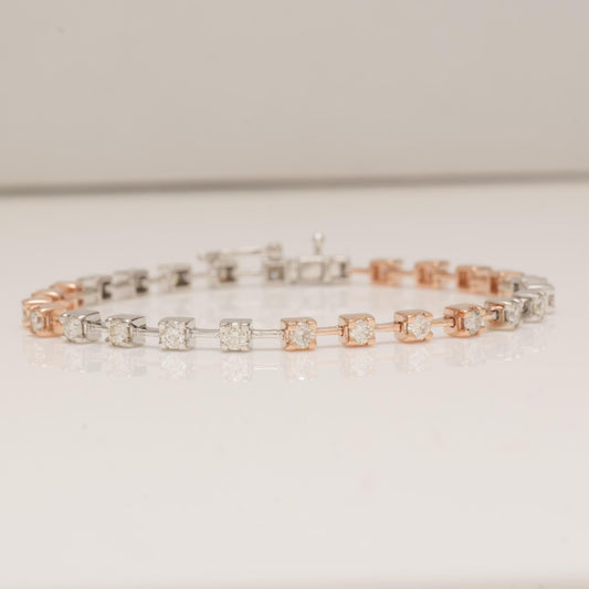 Two Tone Natural Diamond Tennis Bracelet