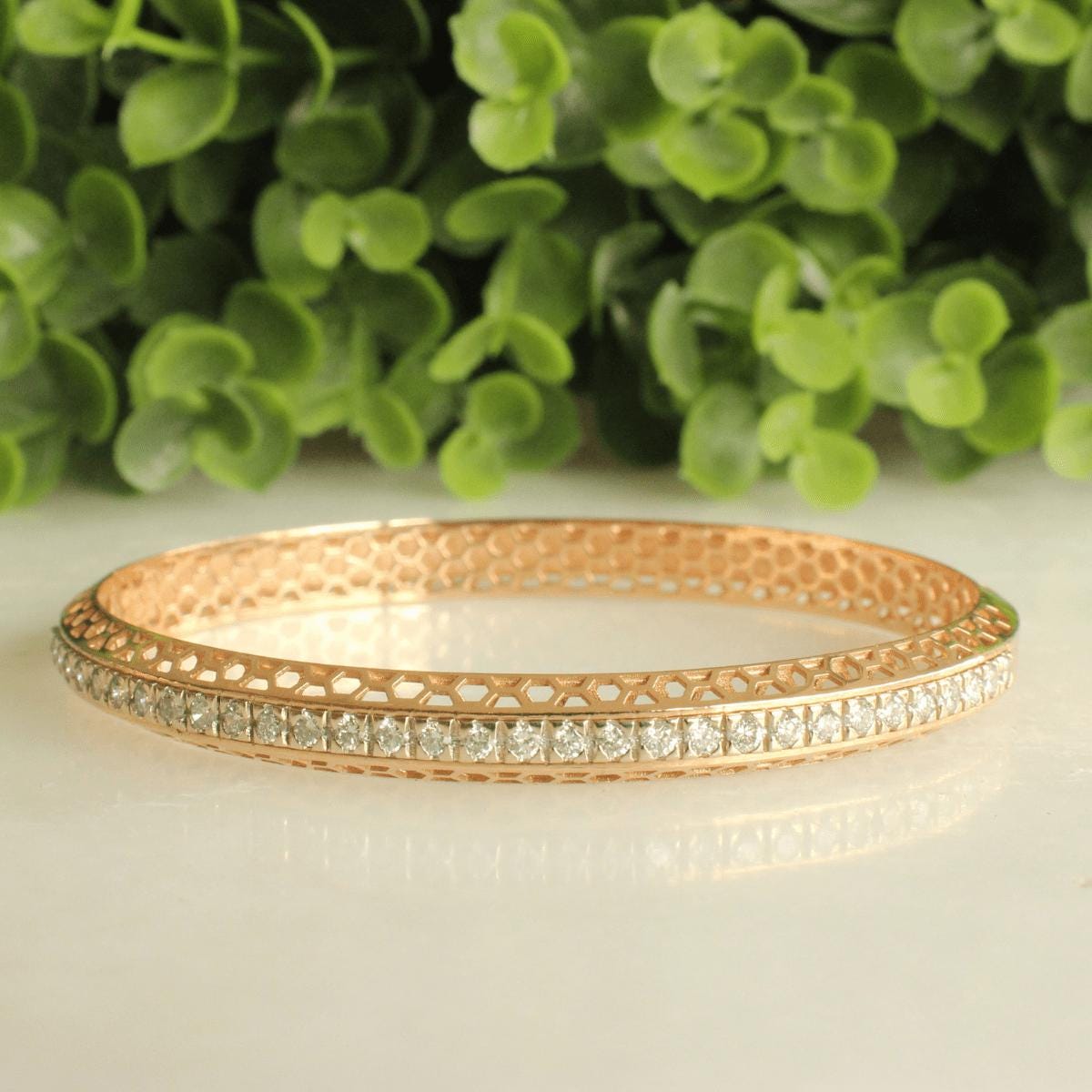 Filigree Natural Diamond Channel Bangle Bracelet