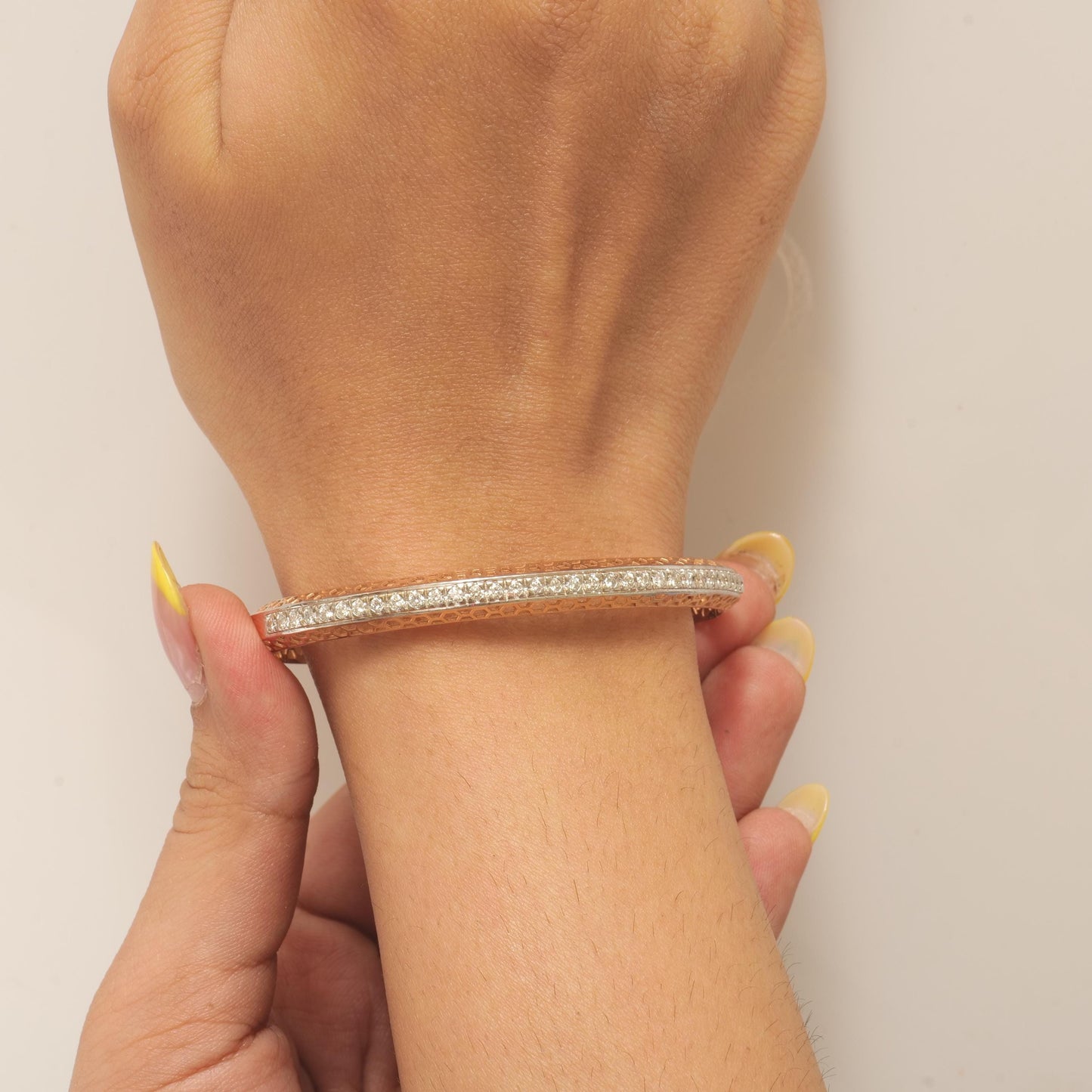 Filigree Natural Diamond Channel Bangle Bracelet