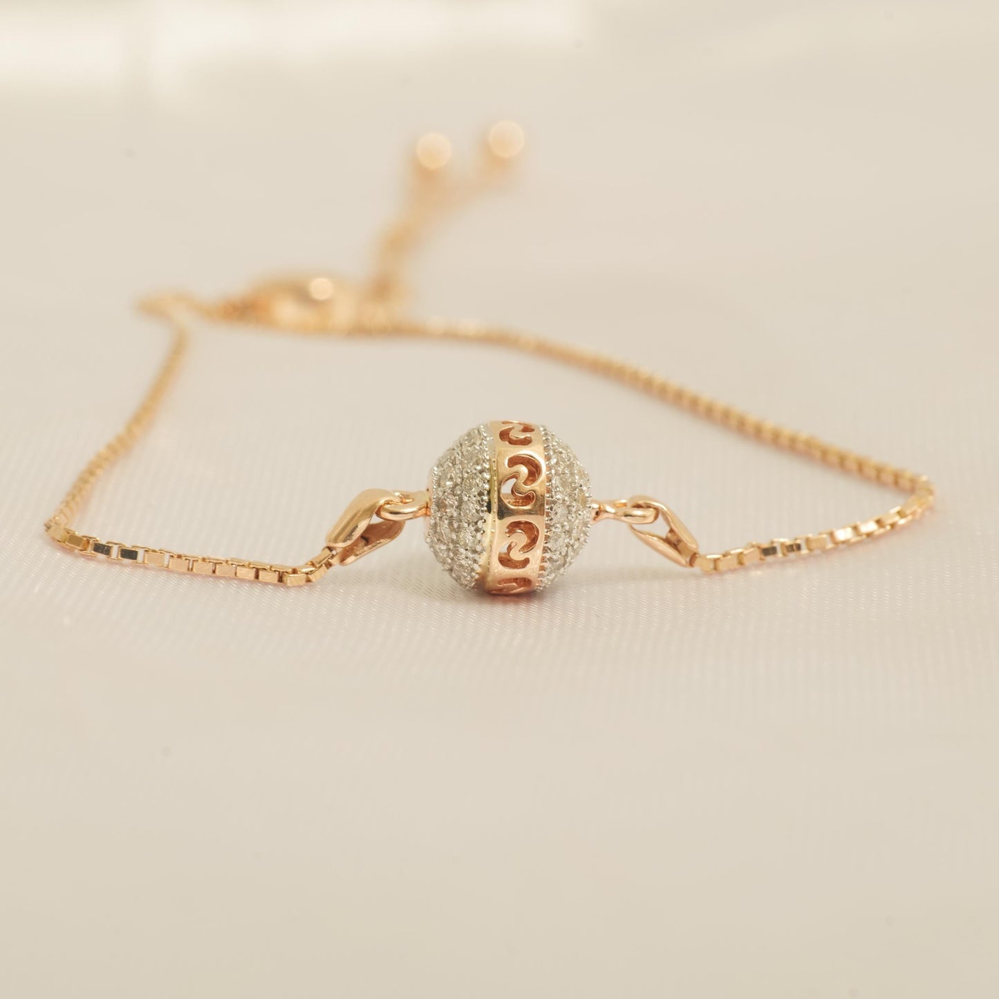 Pave Orb Natural Diamond Bolo Bracelet