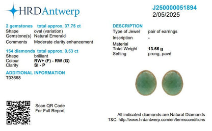 Oval Natural Emerald & Natural Diamond Halo Earrings