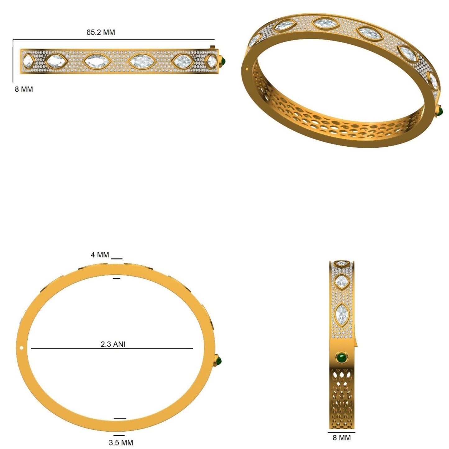 Marquise Natural Diamond Bangle Bracelet