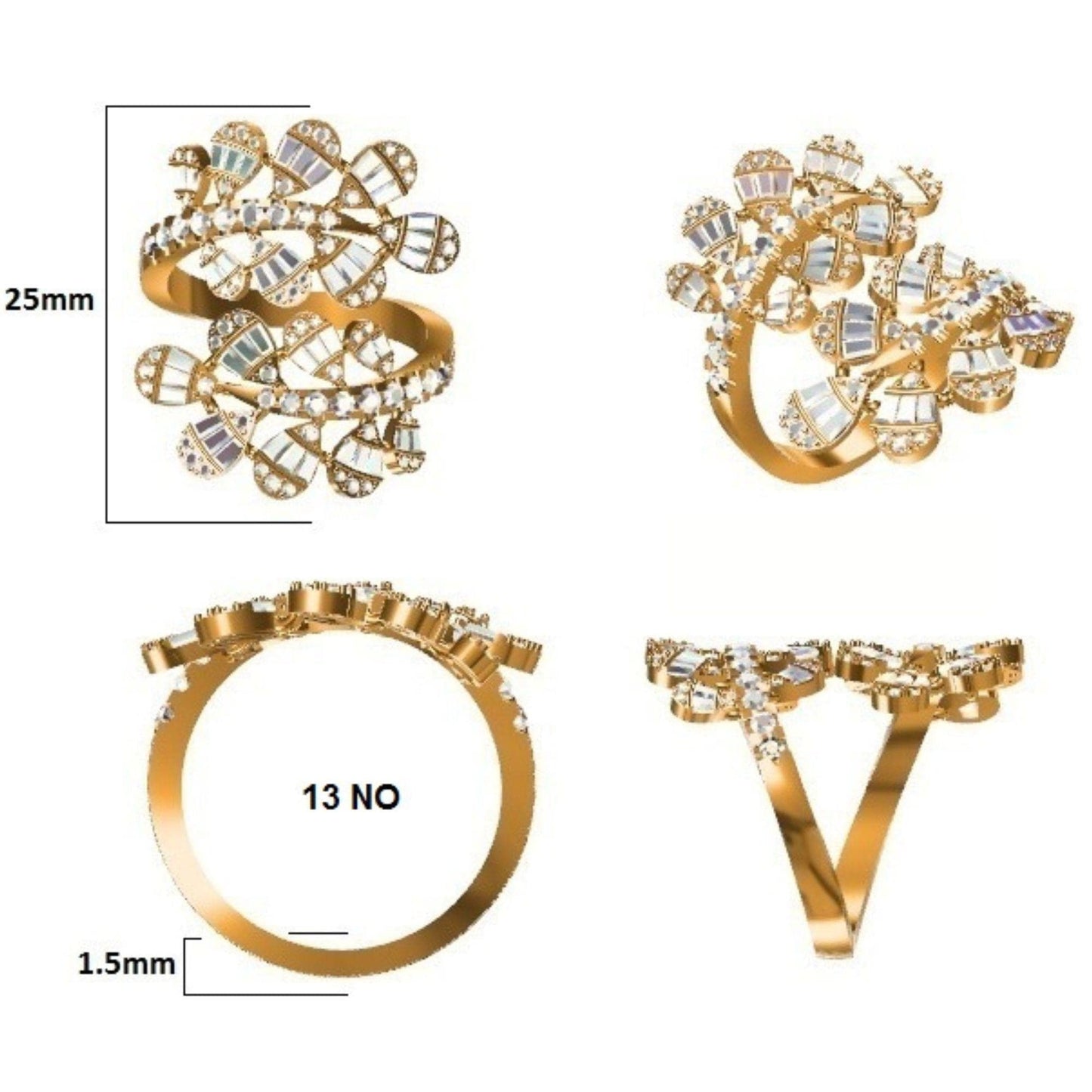Leaf Cluster Baguette Natural Diamond Ring