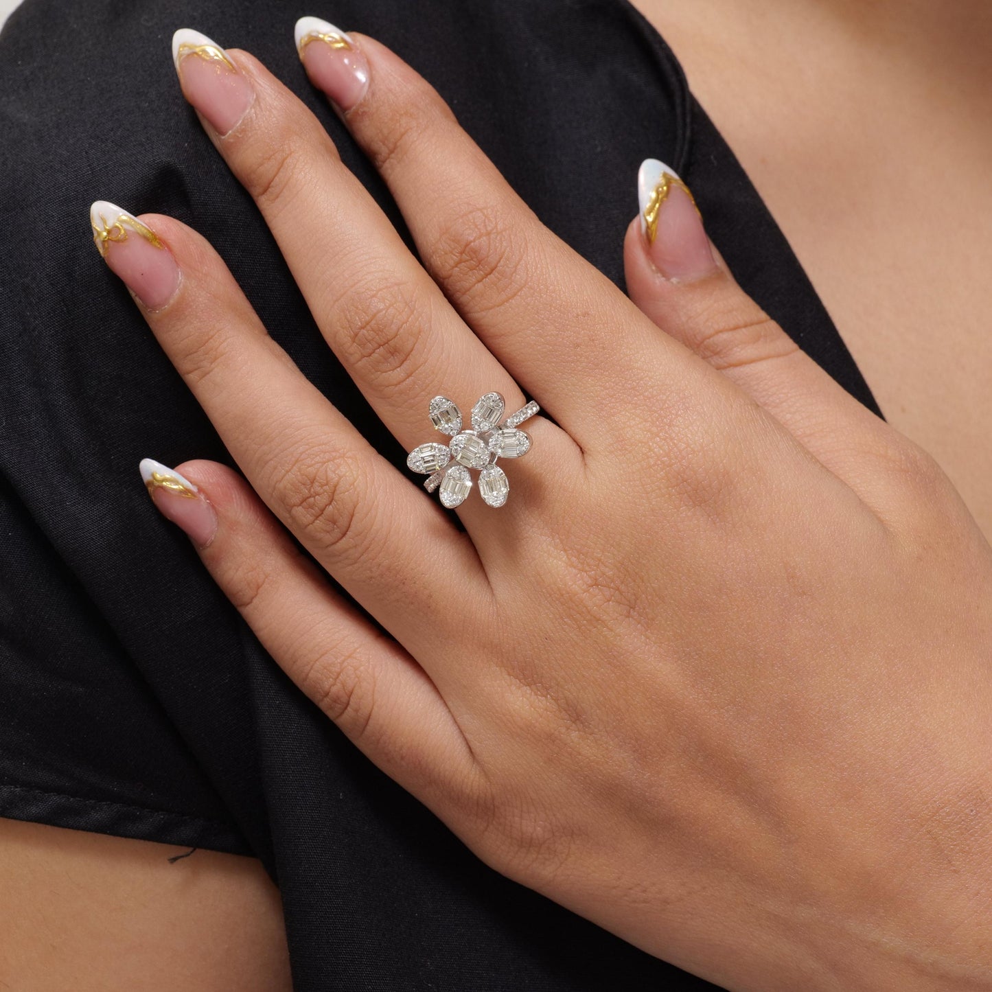 Floral Natural Diamond Cluster Ring