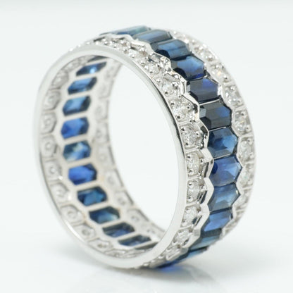 Natural Blue Sapphire & Diamond Band Ring
