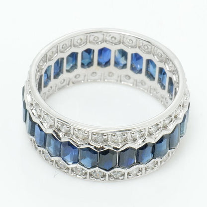Natural Blue Sapphire & Diamond Band Ring