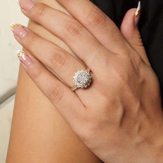 Floral Halo Cluster Natural Diamond Ring