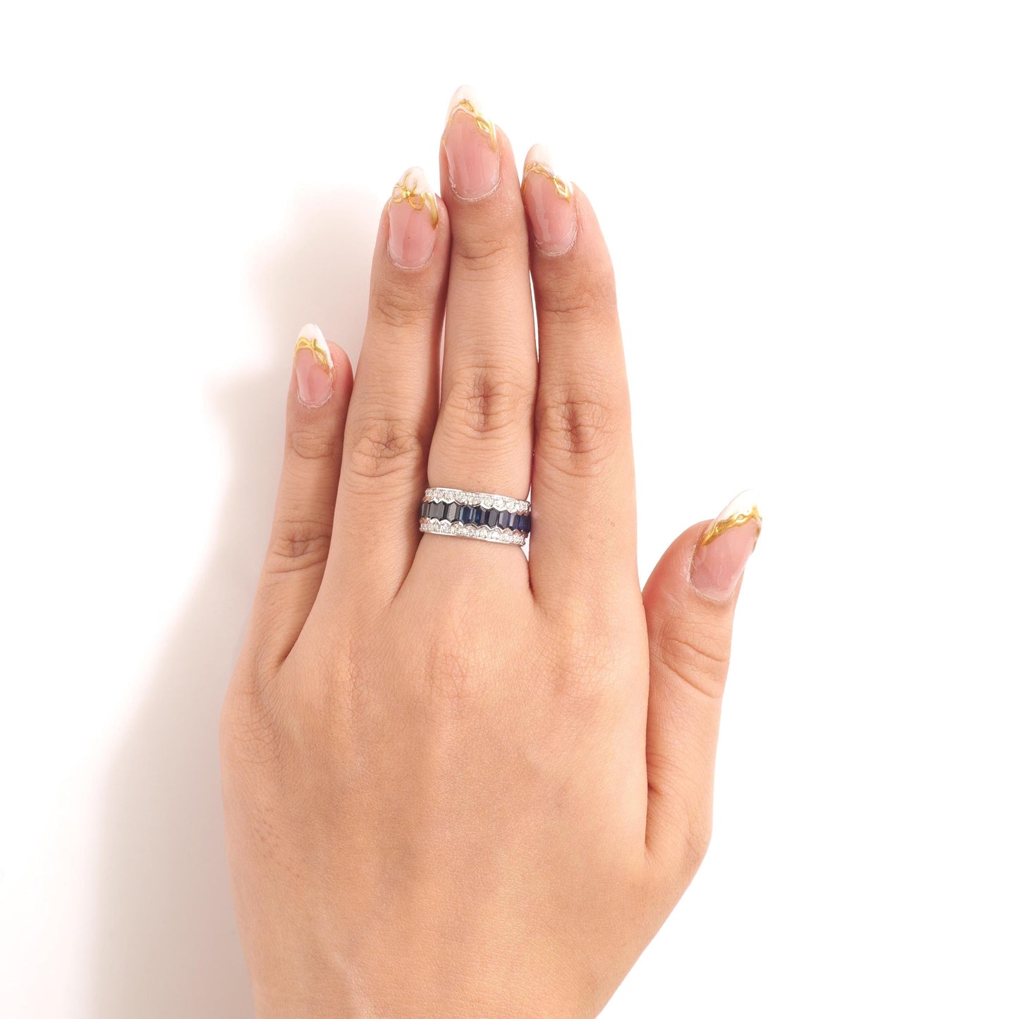 Natural Blue Sapphire & Diamond Band Ring