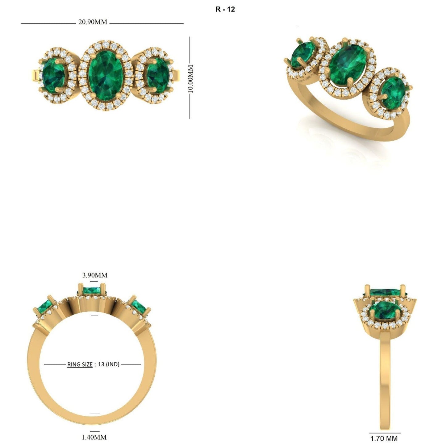 Natural Oval Emerald & Diamond Band Ring