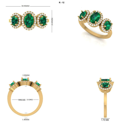 Natural Oval Emerald & Diamond Band Ring