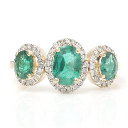 Natural Oval Emerald & Diamond Band Ring