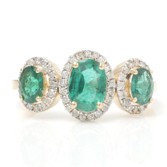 Natural Oval Emerald & Diamond Band Ring