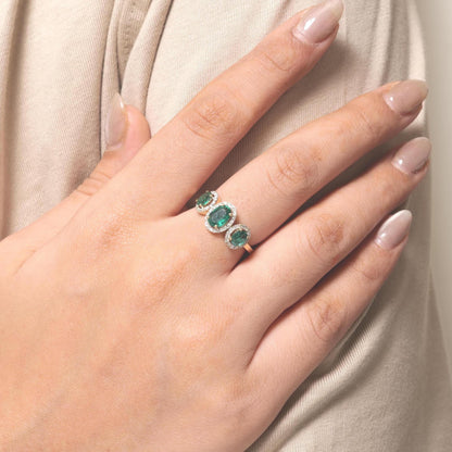 Natural Oval Emerald & Diamond Band Ring