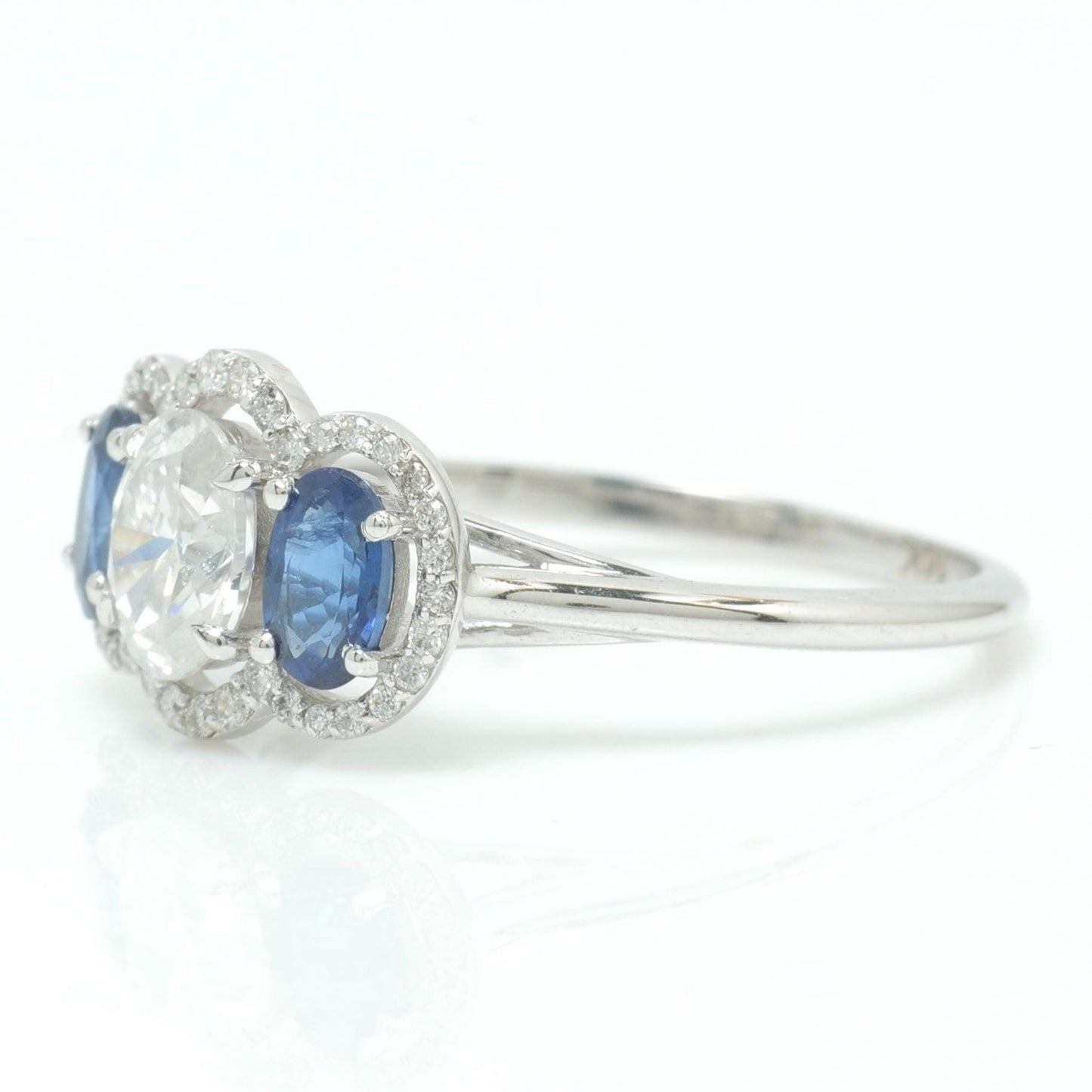 Three Stone Natural Oval Sapphire & Diamond Ring
