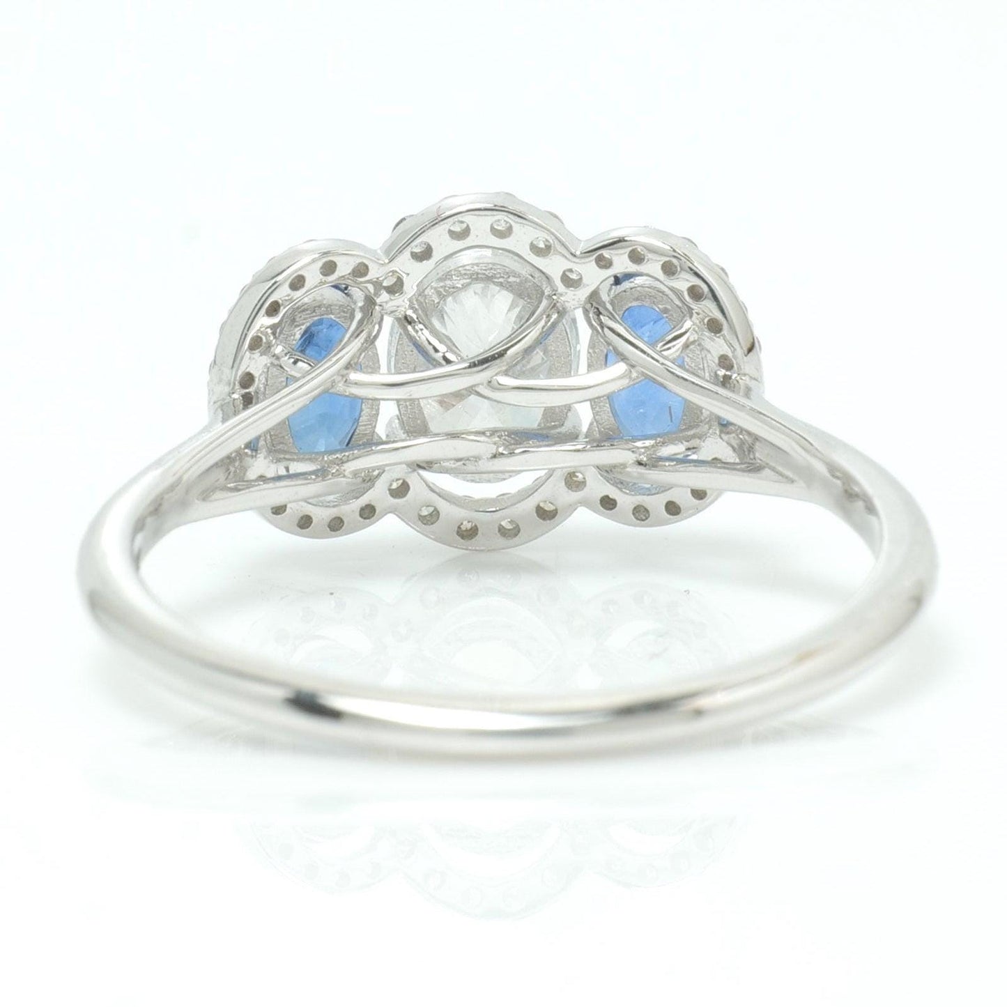 Three Stone Natural Oval Sapphire & Diamond Ring