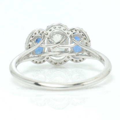 Three Stone Natural Oval Sapphire & Diamond Ring